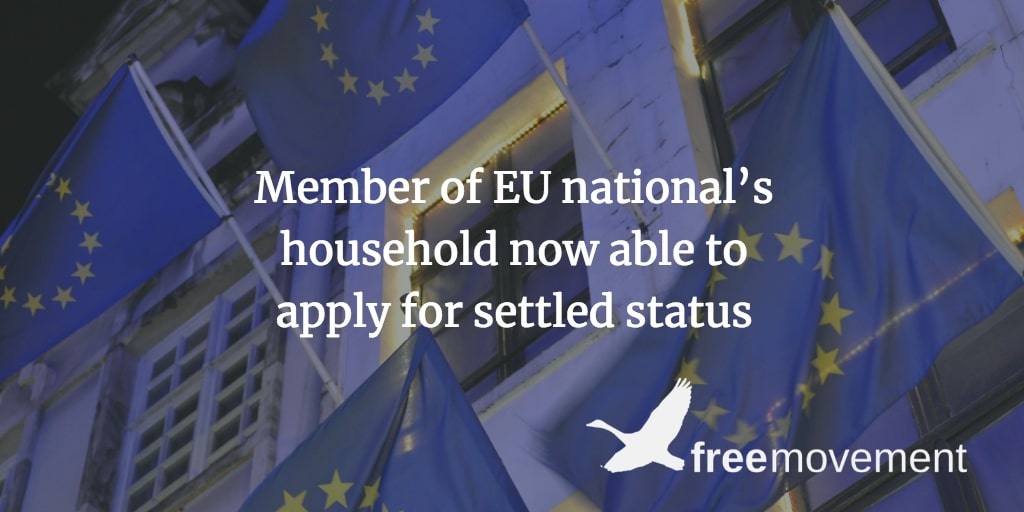 A member of an EU national’s household can apply for settled status
