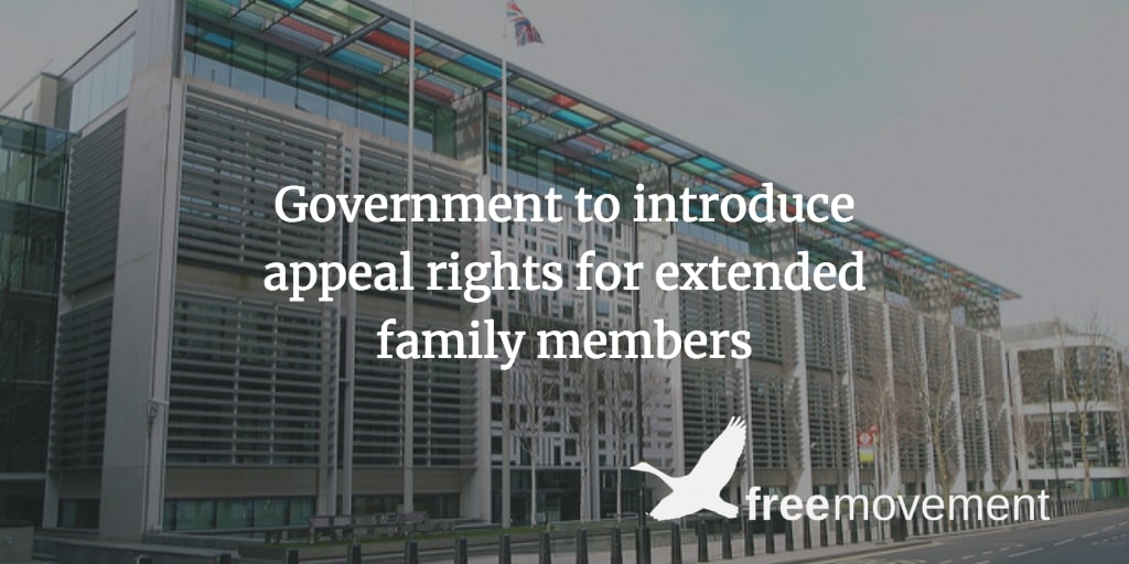 Government to introduce appeal rights for extended family members
